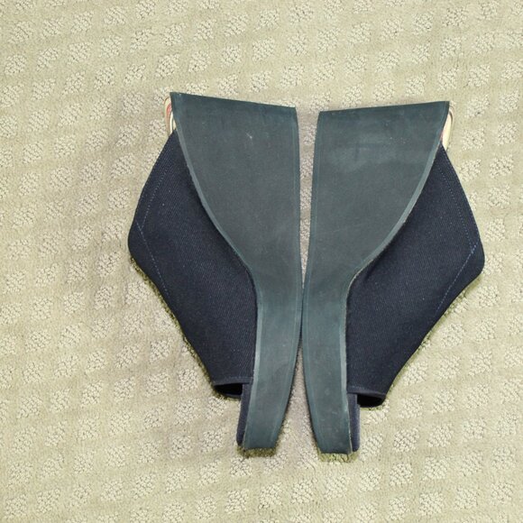Vtg Tommy Hilfiger Navy Blue Women's Size 8.5M Peep Toe Foam Wedge Slip On Shoe - Picture 4 of 6